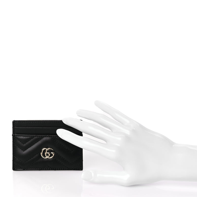  Gucci Calfskin Matelasse GG Marmont Card Holder Black