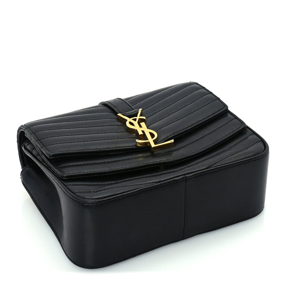 Saint Laurent Lambskin Matelasse Chevron Monogram Small Sulpice Bag Black Image 3