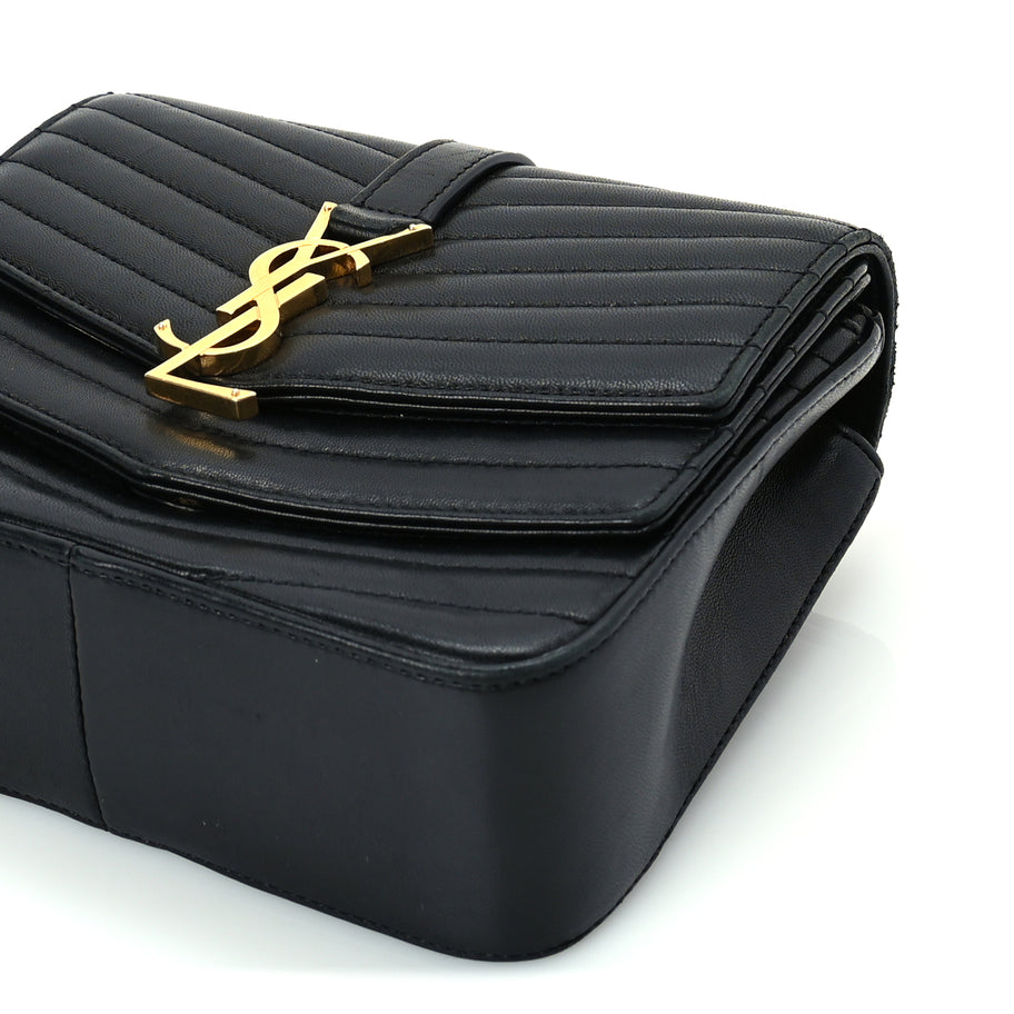Saint Laurent Lambskin Matelasse Chevron Monogram Small Sulpice Bag Black Image 8