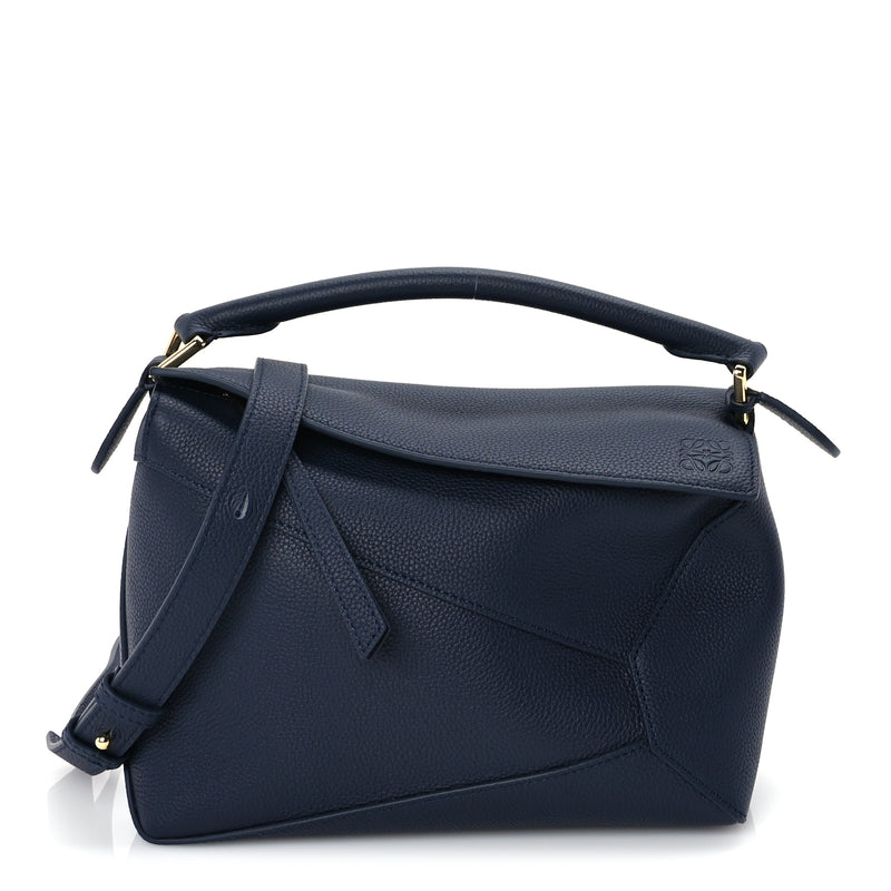  Loewe Soft Grained Calfskin Small Puzzle Edge Bag  Navy