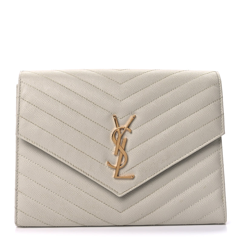  Saint Laurent Grain De Poudre Matelasse Chevron Monogram Envelope Clutch  Blanc Vintage