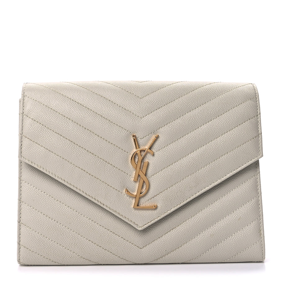 Saint Laurent Grain De Poudre Matelasse Chevron Monogram Envelope Clutch  Blanc Vintage Image 1