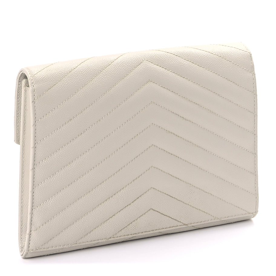 Saint Laurent Grain De Poudre Matelasse Chevron Monogram Envelope Clutch  Blanc Vintage Image 3
