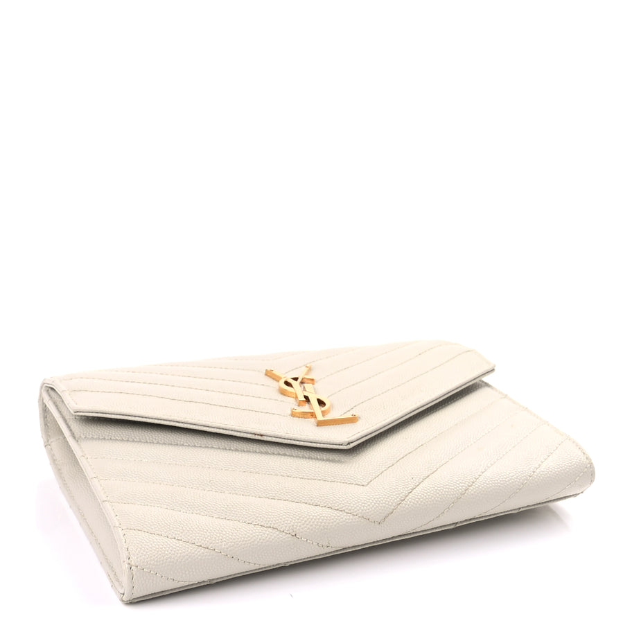 Saint Laurent Grain De Poudre Matelasse Chevron Monogram Envelope Clutch  Blanc Vintage Image 4