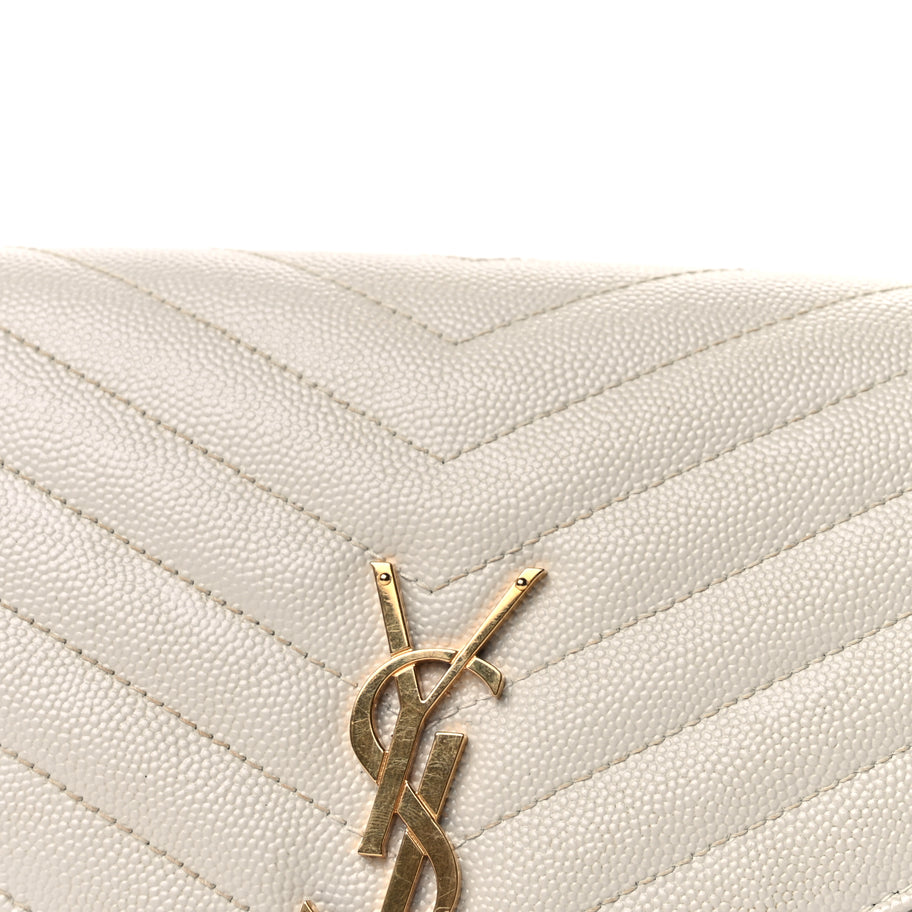 Saint Laurent Grain De Poudre Matelasse Chevron Monogram Envelope Clutch  Blanc Vintage Image 8
