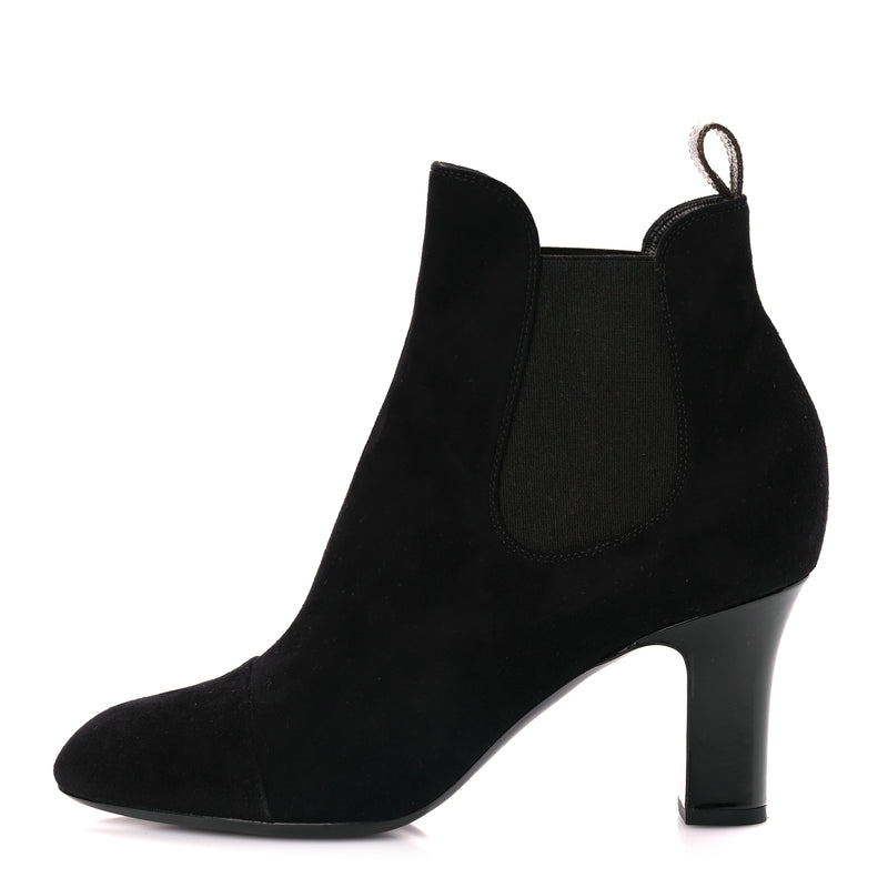  Louis Vuitton Suede Monogram Uniformes Cap Toe Chelsea 75mm Ankle Boots 38.5 Black