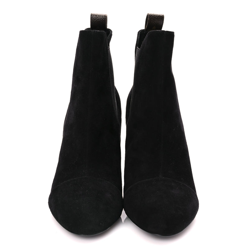  Louis Vuitton Suede Monogram Uniformes Cap Toe Chelsea 75mm Ankle Boots 38.5 Black