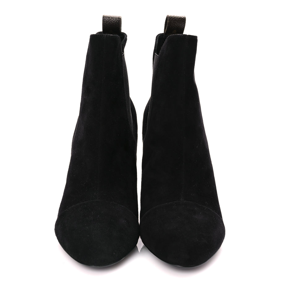 Louis Vuitton Suede Monogram Uniformes Cap Toe Chelsea 75mm Ankle Boots 38.5 Black Image 2