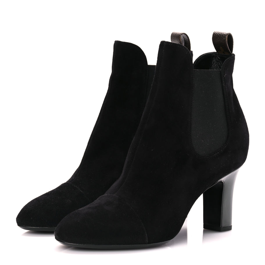 Louis Vuitton Suede Monogram Uniformes Cap Toe Chelsea 75mm Ankle Boots 38.5 Black Image 3