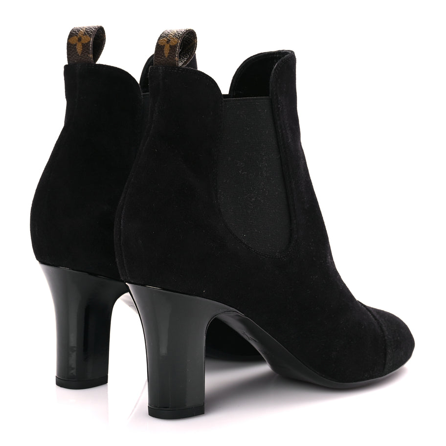 Louis Vuitton Suede Monogram Uniformes Cap Toe Chelsea 75mm Ankle Boots 38.5 Black Image 4