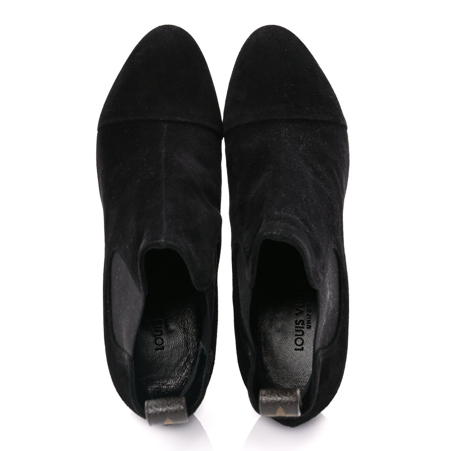 Louis Vuitton Suede Monogram Uniformes Cap Toe Chelsea 75mm Ankle Boots 38.5 Black Image 8
