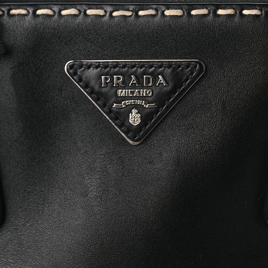 Prada City Calf Small Hand Stitched Galleria Double Zip Tote Black
