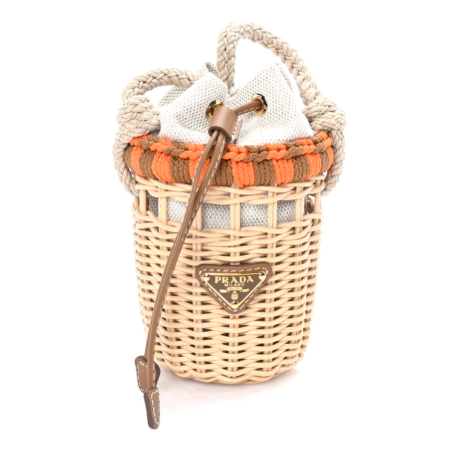 Prada Wicker Mini Bucket Bag Naturale Orange Brown Image 1