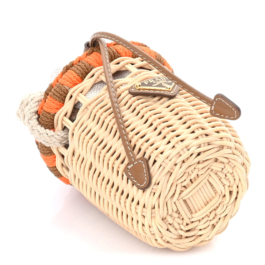 Prada Wicker Mini Bucket Bag Naturale Orange Brown Image 3