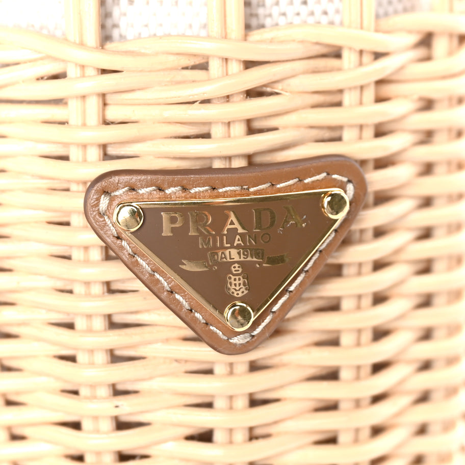 Prada Wicker Mini Bucket Bag Naturale Orange Brown Image 5