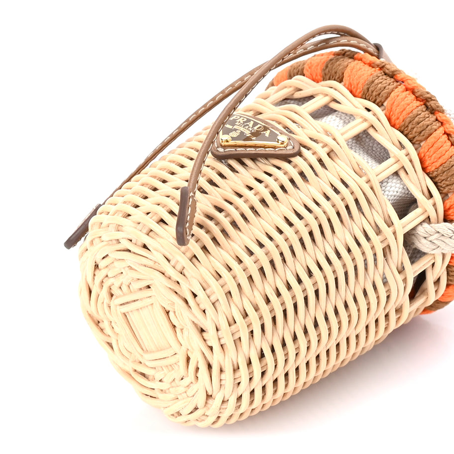 Prada Wicker Mini Bucket Bag Naturale Orange Brown Image 7