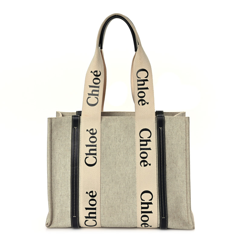  Chloe Cotton Calfskin Medium Woody Ribbon Tote White Brown