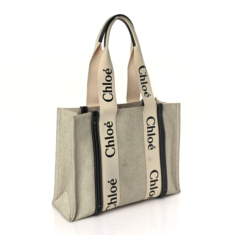  Chloe Cotton Calfskin Medium Woody Ribbon Tote White Brown