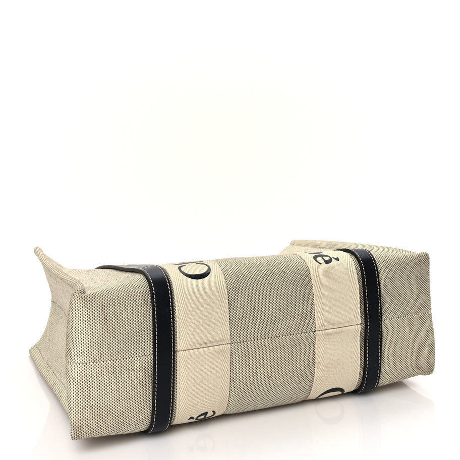 Chloe Cotton Calfskin Medium Woody Ribbon Tote White Brown Image 3