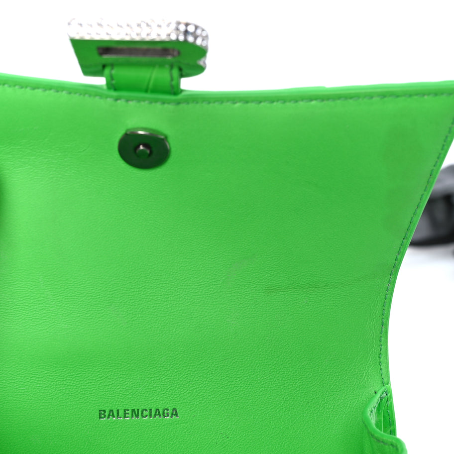 Balenciaga Shiny Calfskin Strass Crocodile Embossed Hourglass Top Handle Bag XS  Fluo Green Image 4