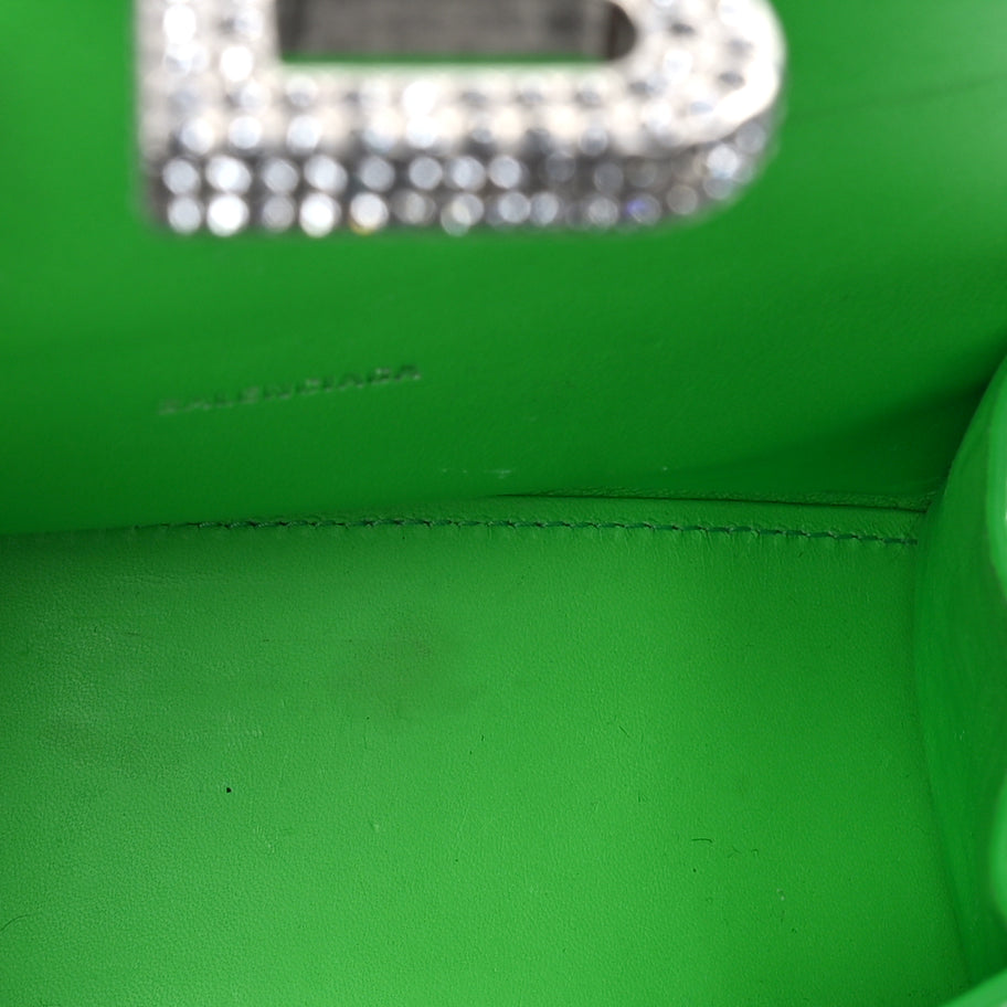 Balenciaga Shiny Calfskin Strass Crocodile Embossed Hourglass Top Handle Bag XS  Fluo Green Image 5