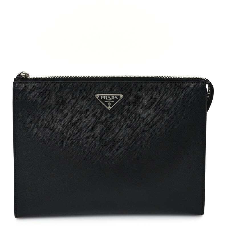  Prada Saffiano Pouch Wristlet Black