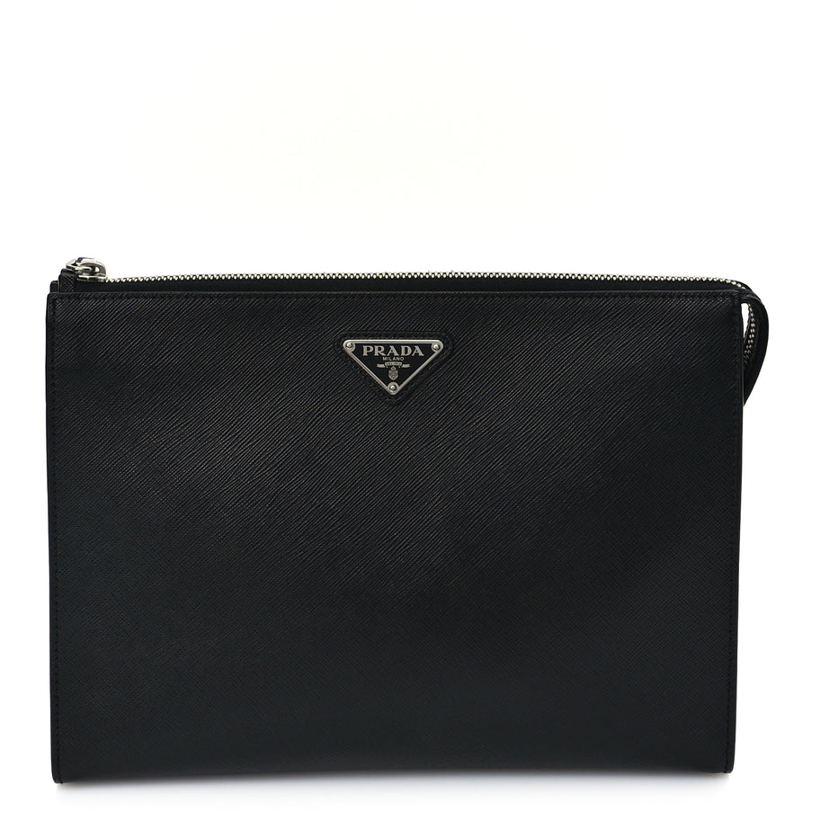 Prada Saffiano Pouch Wristlet Black Image 1