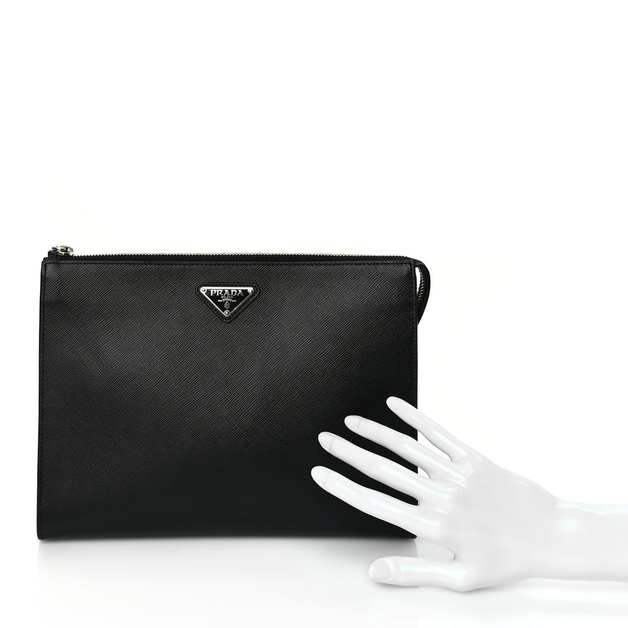 Prada Saffiano Pouch Wristlet Black Image 2