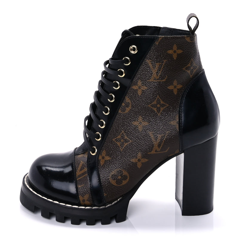  Louis Vuitton Patent Calfskin Monogram Star Trail Ankle Boots 37.5 Black