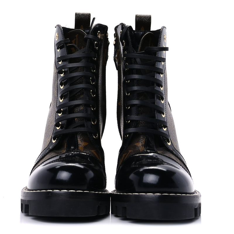  Louis Vuitton Patent Calfskin Monogram Star Trail Ankle Boots 37.5 Black