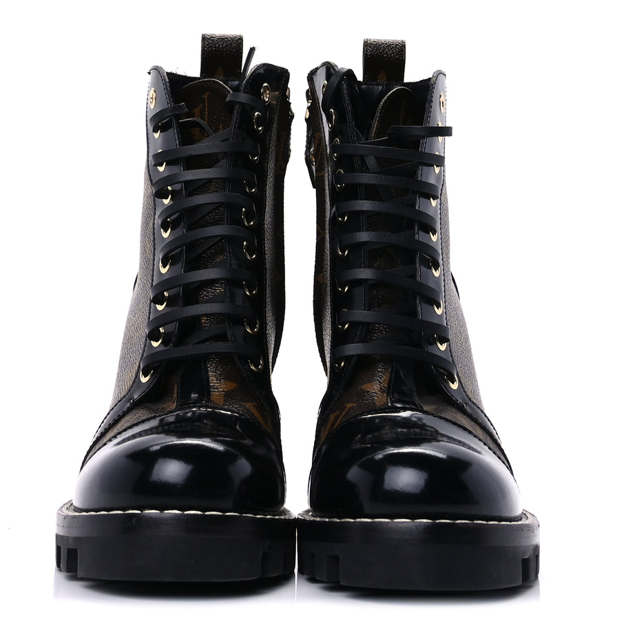 Louis Vuitton Patent Calfskin Monogram Star Trail Ankle Boots 37.5 Black Image 2