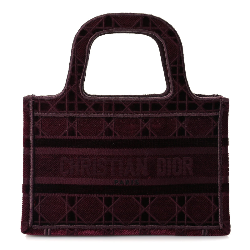  Christian Dior Velvet Cannage Embroidered Mini Book Tote  Burgundy
