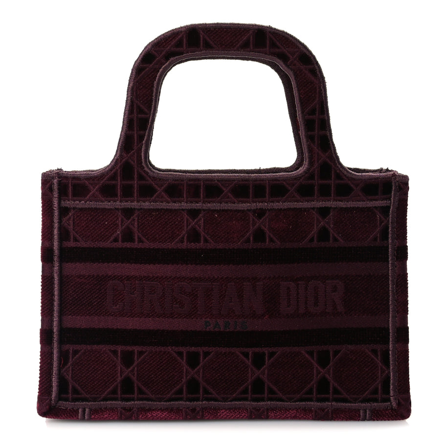 Christian Dior Velvet Cannage Embroidered Mini Book Tote  Burgundy Image 1