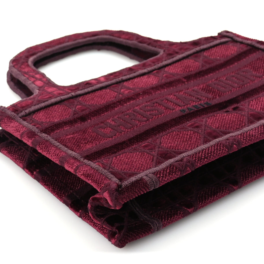 Christian Dior Velvet Cannage Embroidered Mini Book Tote  Burgundy Image 7