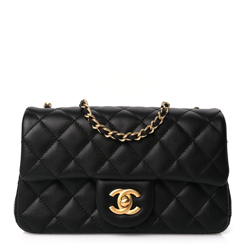  Chanel Lambskin Quilted Mini Rectangular Pearl Crush Flap Black