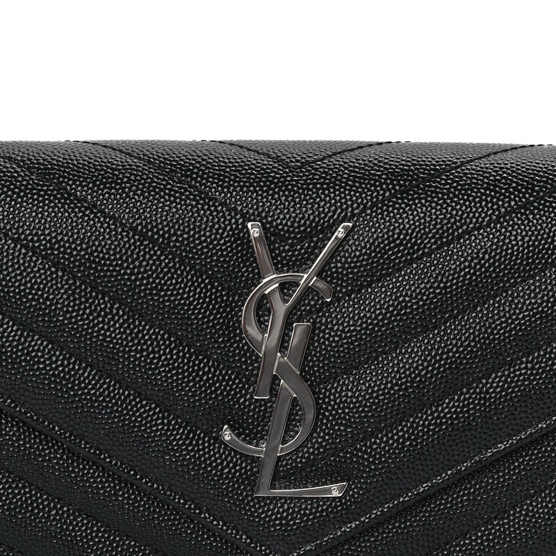  Saint Laurent Grain De Poudre Matelasse Chevron Monogram Flap Wallet Black