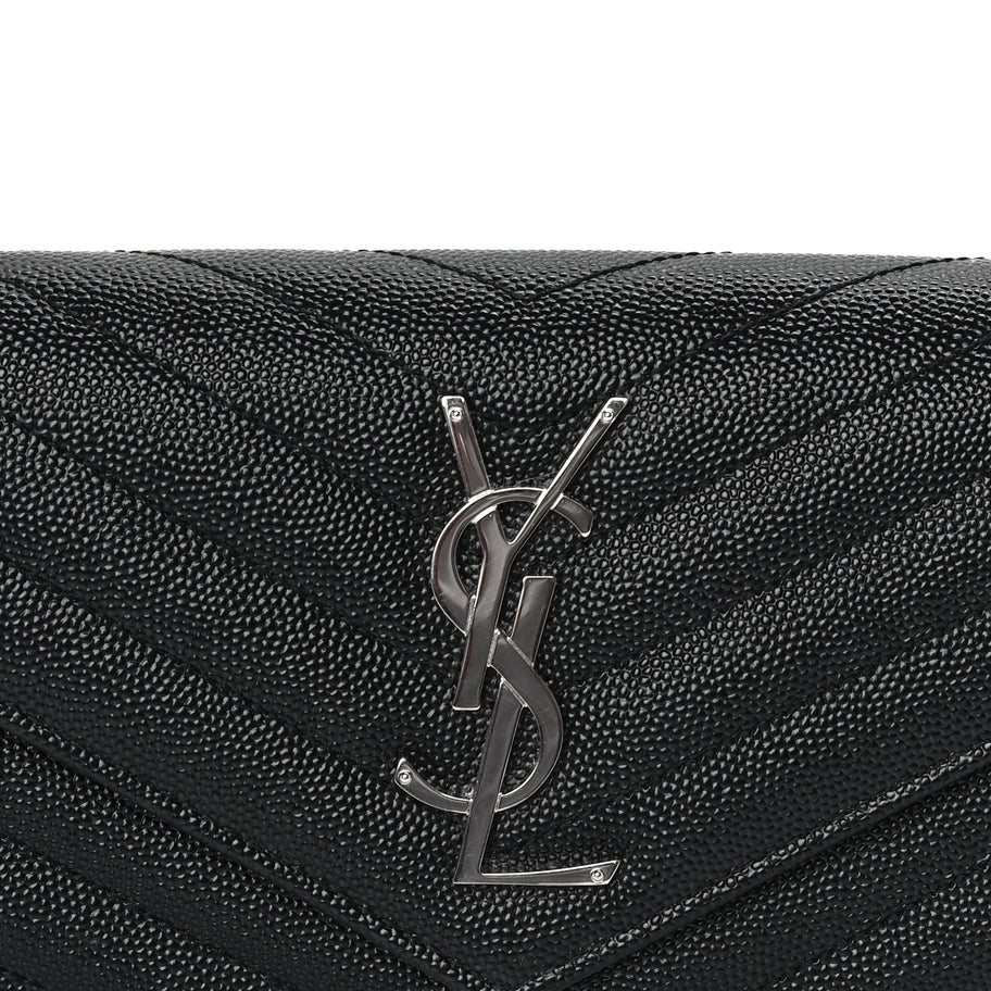 Saint Laurent Grain De Poudre Matelasse Chevron Monogram Flap Wallet Black Image 2