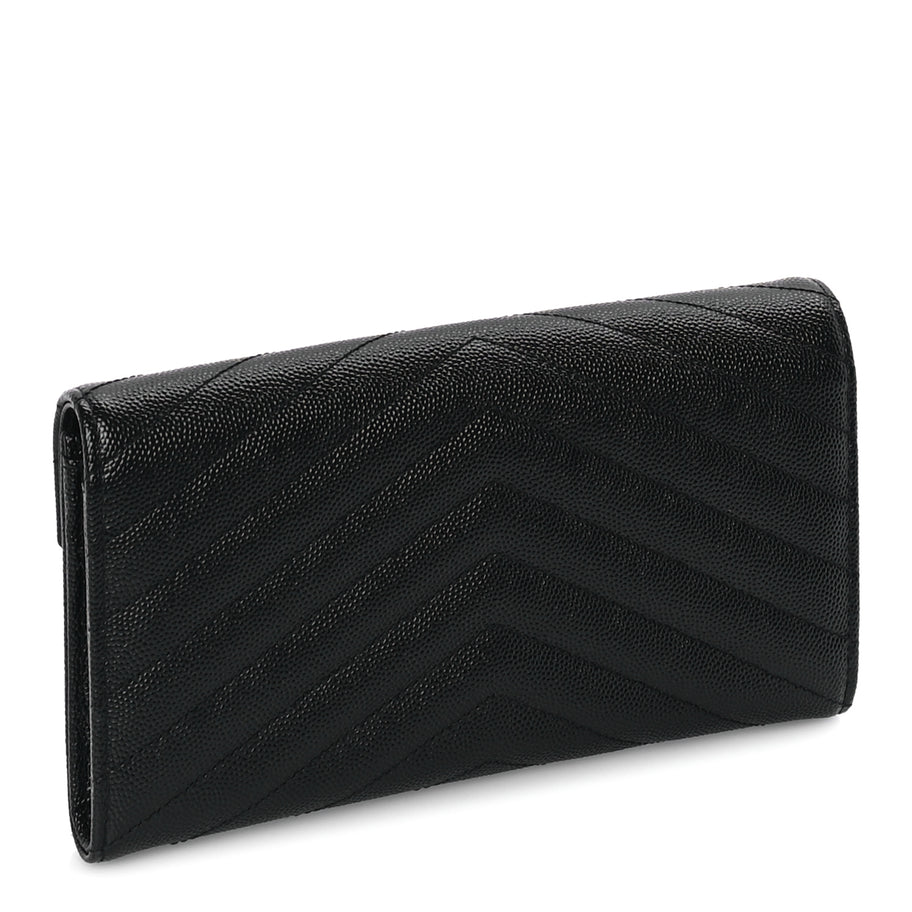 Saint Laurent Grain De Poudre Matelasse Chevron Monogram Flap Wallet Black Image 4
