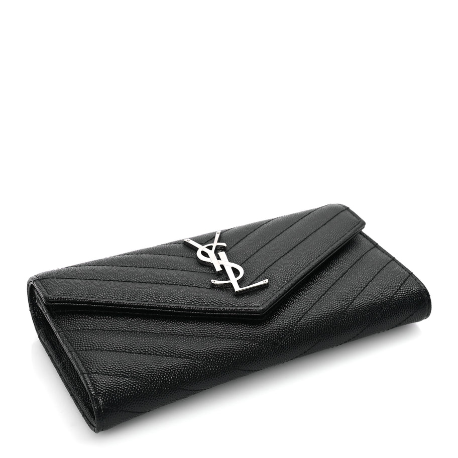 Saint Laurent Grain De Poudre Matelasse Chevron Monogram Flap Wallet Black Image 5