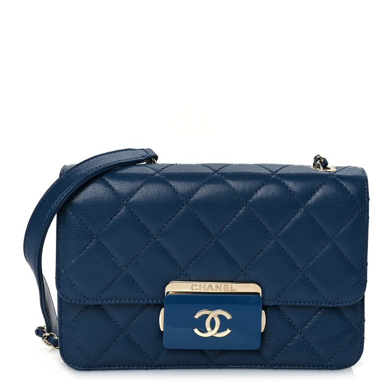  Chanel Sheepskin Quilted Mini Vintage Beauty Lock Flap Blue