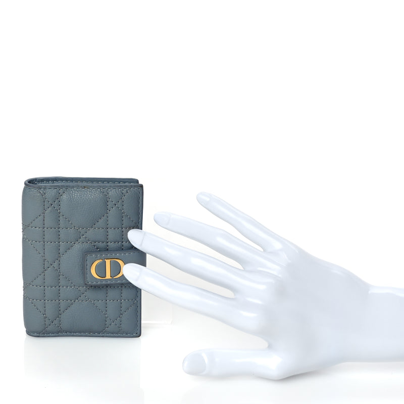  Christian Dior Supple Calfskin Cannage Caro Dandelion Card Holder Cloud Blue