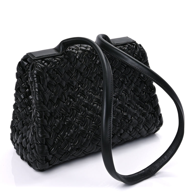  Bottega Veneta Calfskin Intreccio Desiree Shoulder Bag Dark Green