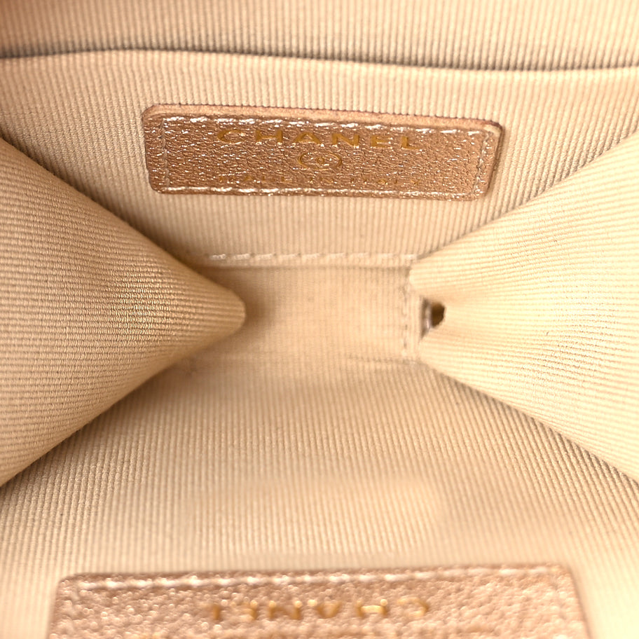 Chanel Metallic Lambskin Quilted Round Clip On Coin Purse Airpods Case Gold Image 5