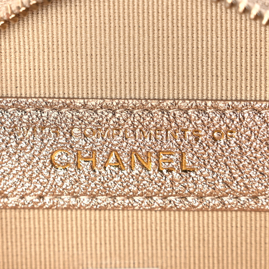 Chanel Metallic Lambskin Quilted Round Clip On Coin Purse Airpods Case Gold Image 6