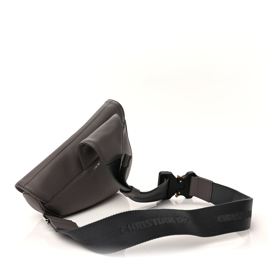 Christian Dior Grained Calfskin Mens Saddle Bag  Grey Image 2