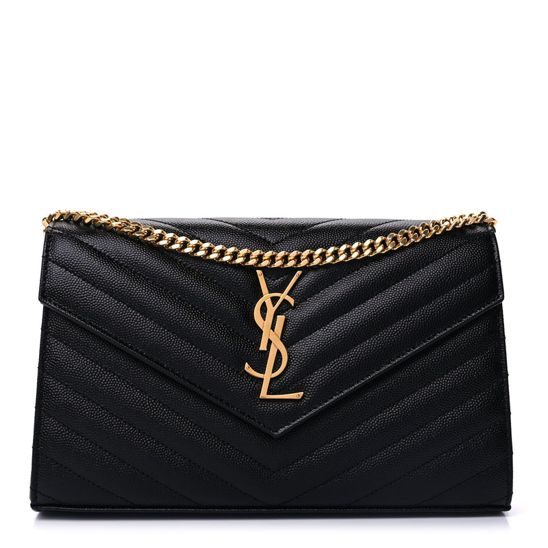  Saint Laurent Grain De Poudre Matelasse Chevron Cassandre Chain Wallet Black