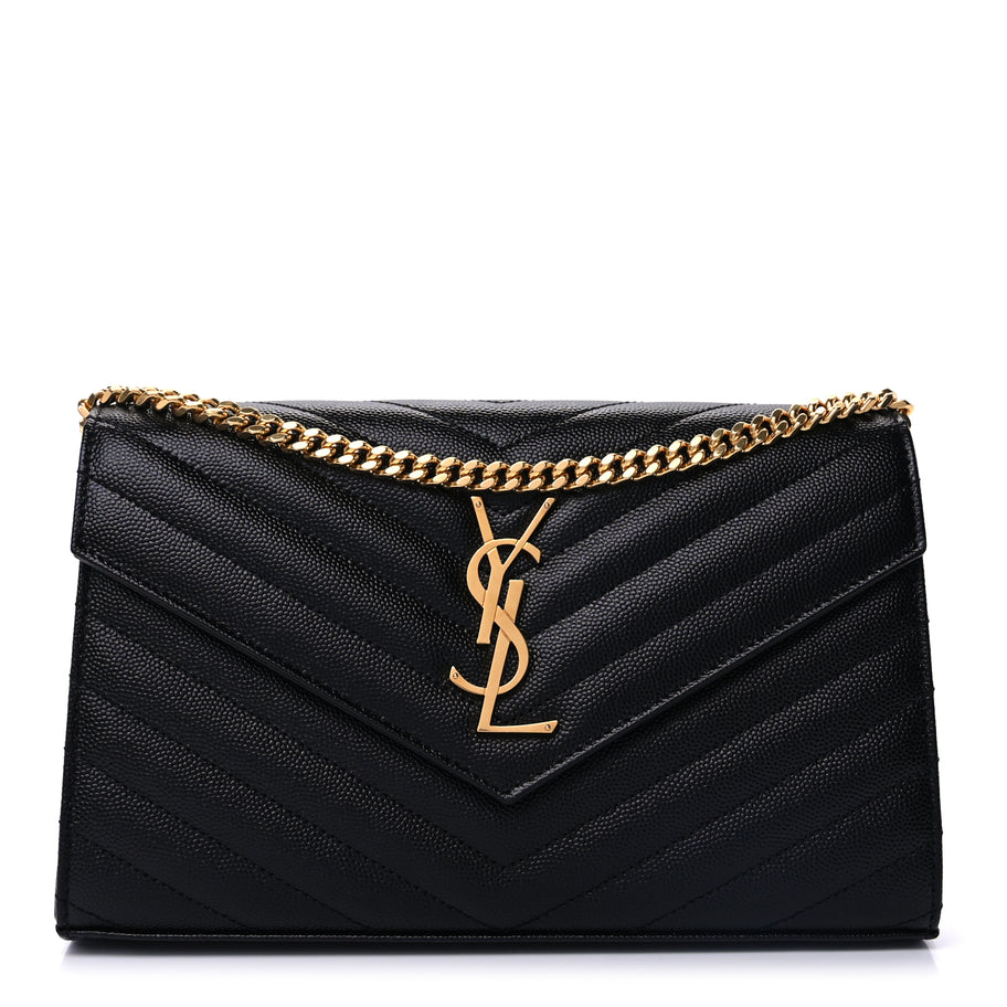 Saint Laurent Grain De Poudre Matelasse Chevron Cassandre Chain Wallet Black Image 1