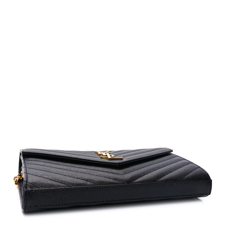 Saint Laurent Grain De Poudre Matelasse Chevron Cassandre Chain Wallet Black Image 3