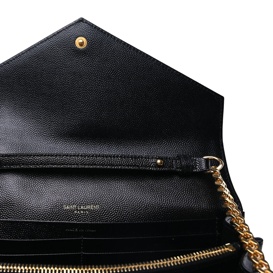 Saint Laurent Grain De Poudre Matelasse Chevron Cassandre Chain Wallet Black Image 4