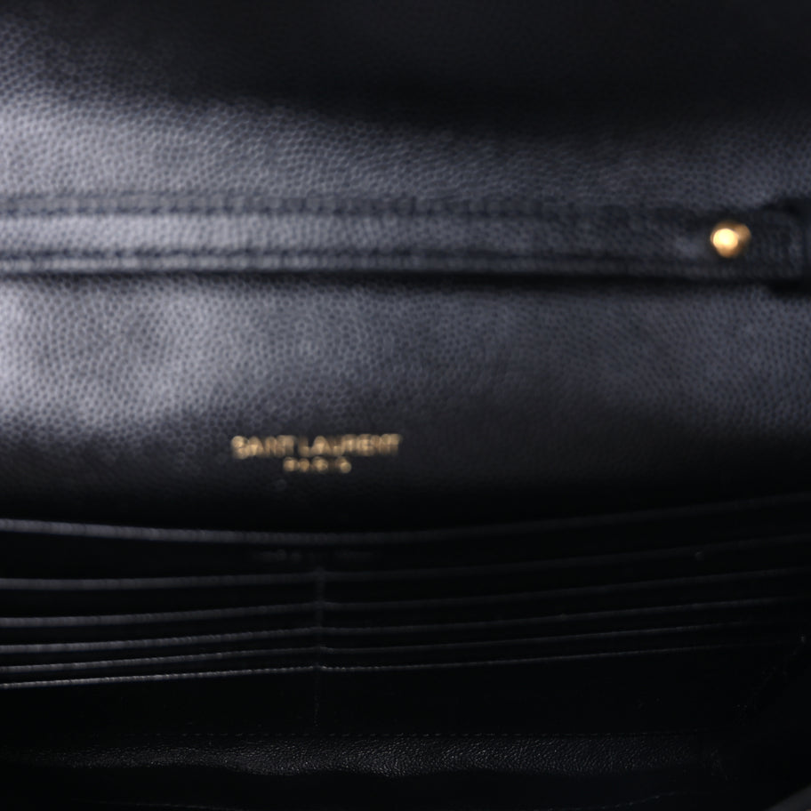Saint Laurent Grain De Poudre Matelasse Chevron Cassandre Chain Wallet Black Image 5